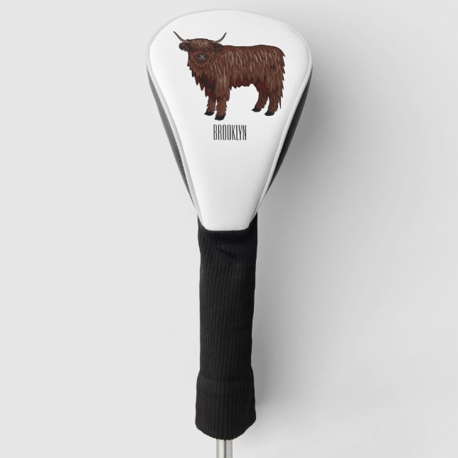 Highland cow cartoon illustration  golf head cover (Front)