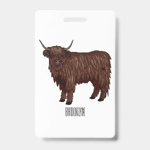 Highland cow cartoon illustration  ID badge