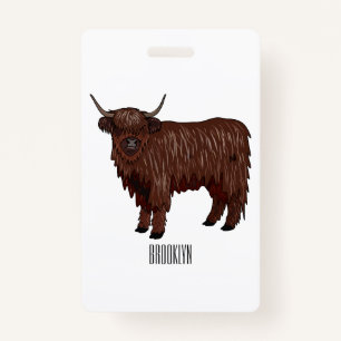 Highland cow cartoon illustration  ID badge