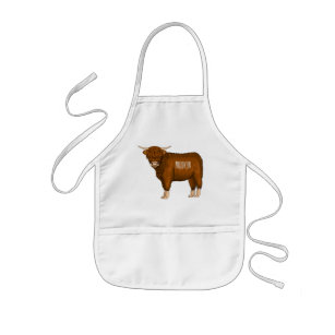Highland cow cartoon illustration  kids apron