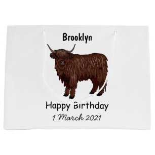 Highland cow cartoon illustration large gift bag