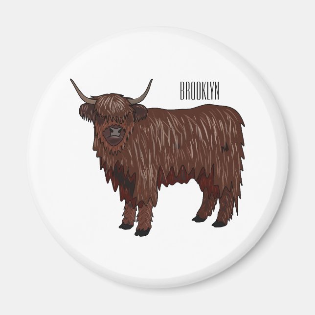 Highland cow cartoon illustration  magnet (Front)