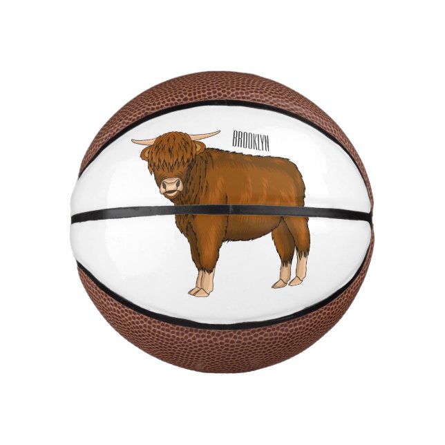 Highland cow cartoon illustration mini basketball (Front)