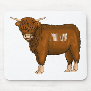 Highland cow cartoon illustration  mouse pad