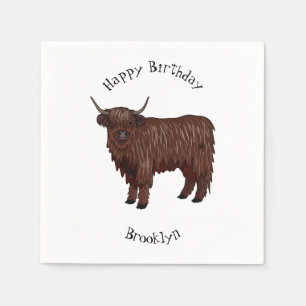Highland cow cartoon illustration napkin