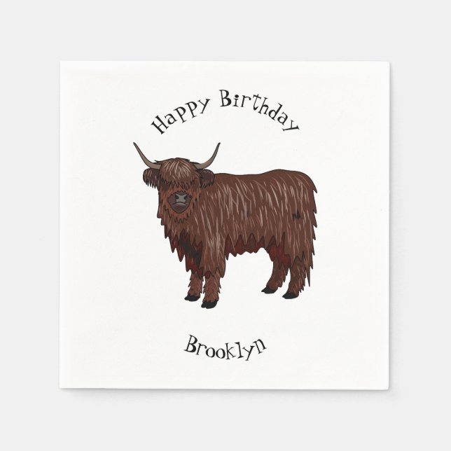 Highland cow cartoon illustration napkin (Front)