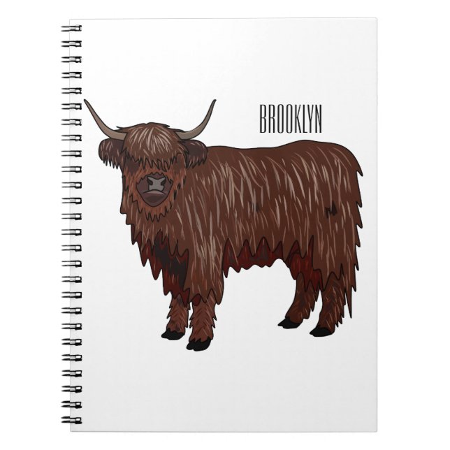 Highland cow cartoon illustration  notebook (Front)