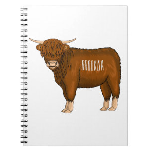 Highland cow cartoon illustration notebook