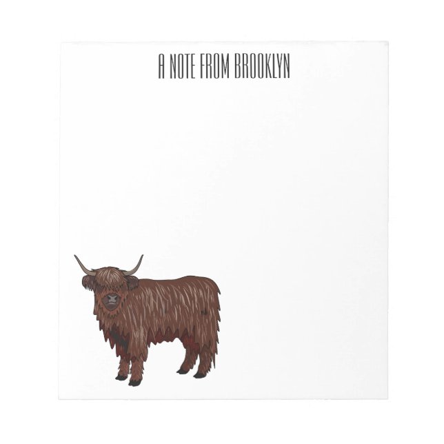 Highland cow cartoon illustration  notepad (Front)
