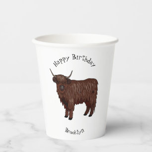 Highland cow cartoon illustration paper cups
