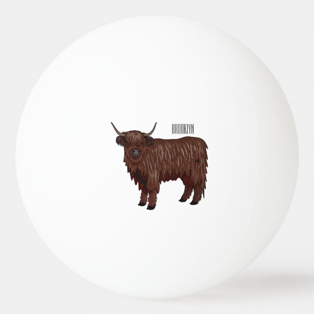 Highland cow cartoon illustration  ping pong ball (Front)