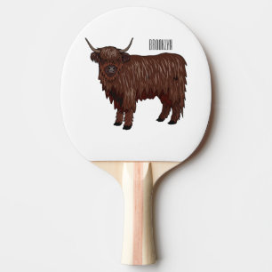 Highland cow cartoon illustration ping pong paddle