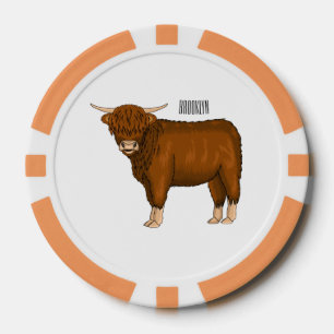 Highland cow cartoon illustration poker chips