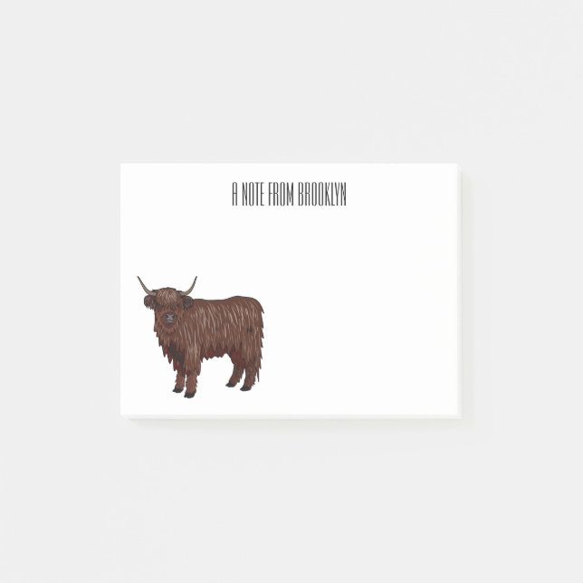 Highland cow cartoon illustration  post-it notes (Front)