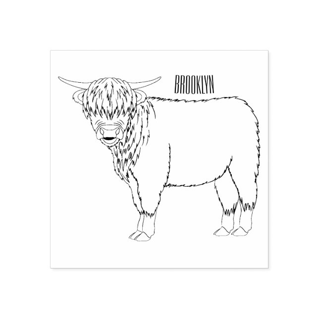 Highland cow cartoon illustration rubber stamp (Imprint)
