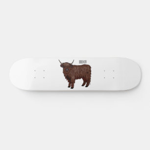 Highland cow cartoon illustration  skateboard