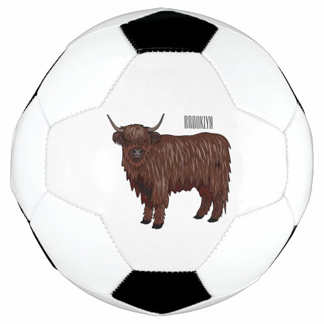 Highland cow cartoon illustration  soccer ball (Front)