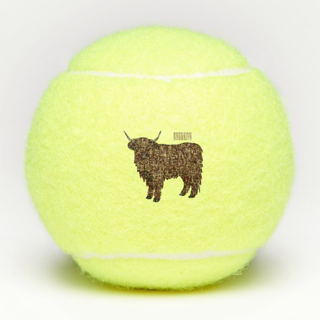 Highland cow cartoon illustration  tennis balls (Front)