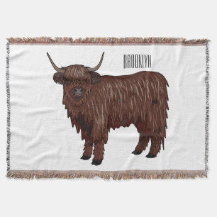 Highland cow cartoon illustration  throw blanket