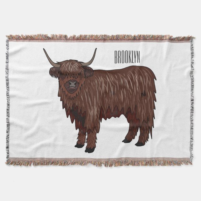Highland cow cartoon illustration  throw blanket (Front)
