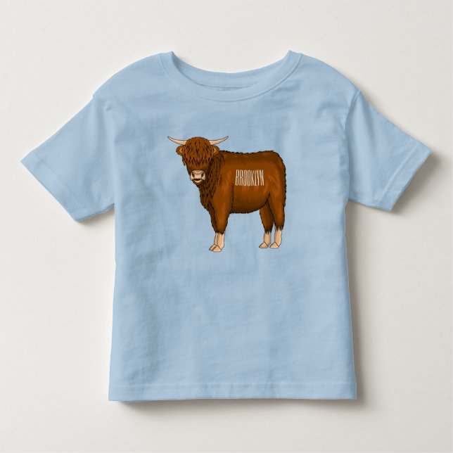 Highland cow cartoon illustration toddler T-Shirt (Front)