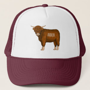 Highland cow cartoon illustration trucker hat