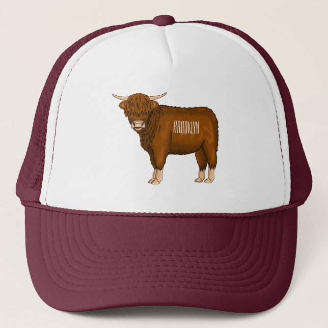 Highland cow cartoon illustration  trucker hat (Front)