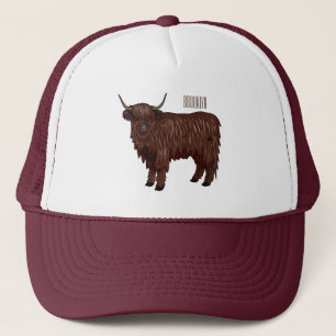 Highland cow cartoon illustration trucker hat