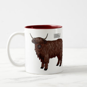 Highland cow cartoon illustration  Two-Tone coffee mug