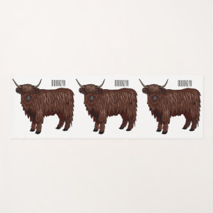 Highland cow cartoon illustration yoga mat
