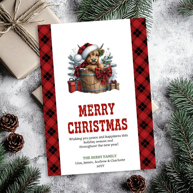 Highland cow Christmas card with holly berries (Highland cow Christmas card with holly berries)