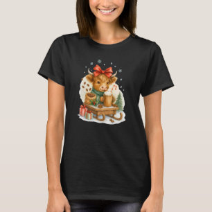 Highland Cow Christmas Coffee Cocoa Sled Cute Wate T-Shirt