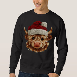 Highland Cow Christmas - Cute Furry Santa Hat Holi Sweatshirt