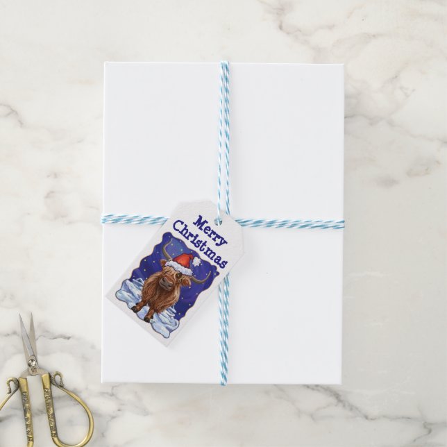 Highland cow Christmas Gift Tags (With Twine)