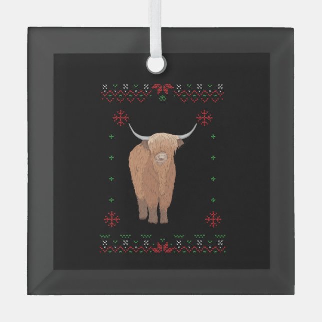 Highland Cow Christmas Glass Tree Decoration (Front)