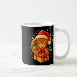Highland Cow Christmas In Box Watercolor Santa Hat Coffee Mug