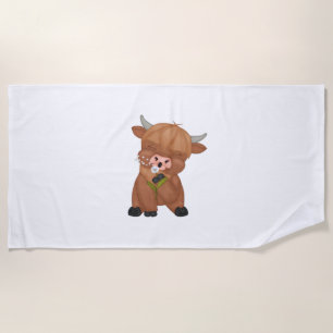 Highland Cow Christmas Merry and Bright, Scottish, Beach Towel