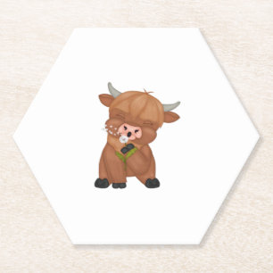 Highland Cow Christmas Merry and Bright, Scottish, Paper Coaster