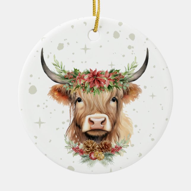 Highland Cow Christmas Ornament Personalised  (Front)