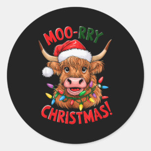 Highland Cow Christmas Pajama Moo Rry Cow Lover  Classic Round Sticker