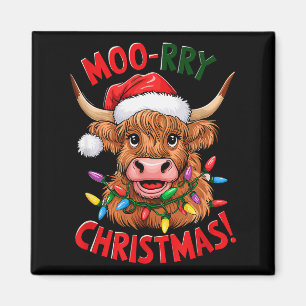 Highland Cow Christmas Pajama Moo Rry Cow Lover Magnet