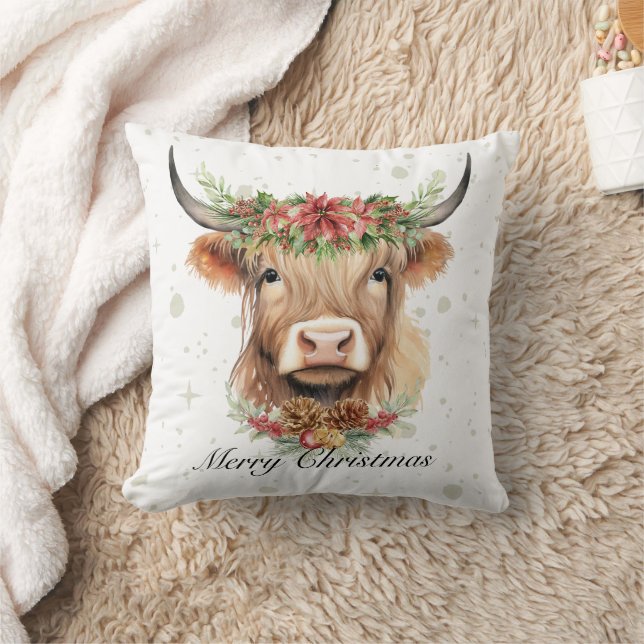 Highland Cow Christmas Pillow (Blanket)