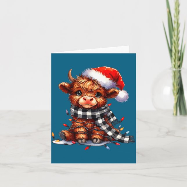 Highland Cow Christmas Santa Hat Mooey Xmas Heifer Card (Front)