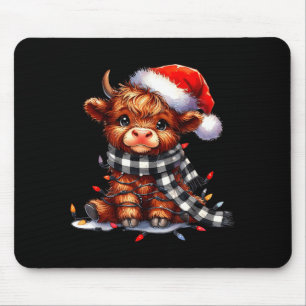 Highland Cow Christmas Santa Hat Mooey Xmas Heifer Mouse Pad