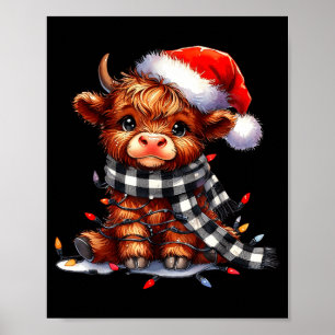 Highland Cow Christmas Santa Hat Mooey Xmas Heifer Poster