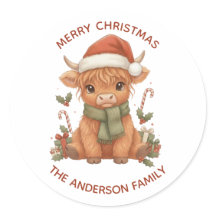 Highland Cow Christmas Sticker Custom Family Name