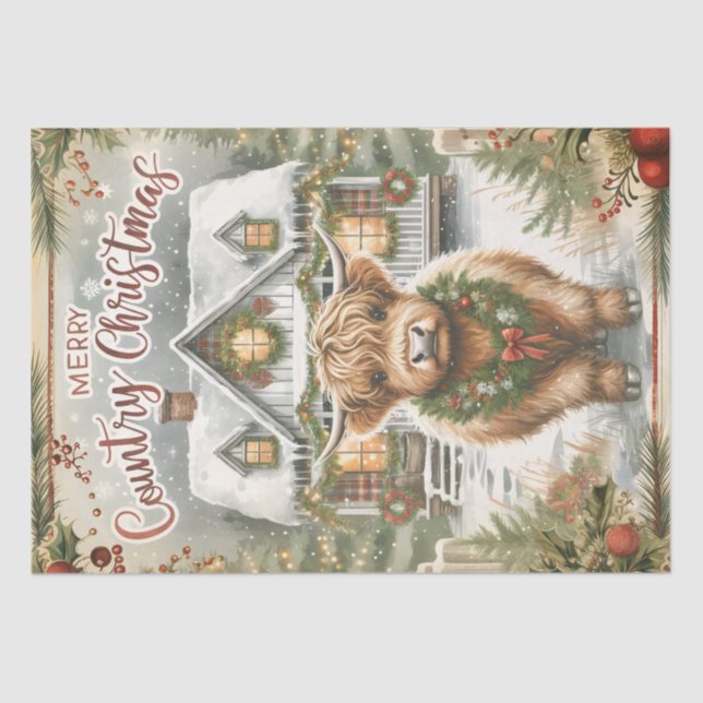 Highland Cow Christmas  Tissue Paper (Front)