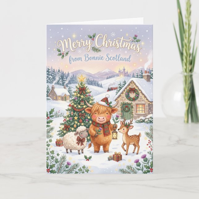 Highland Cow Christmas Tree Card (Front)