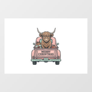 Highland Cow Christmas Truck Vintage Engraving Shi