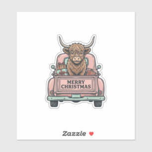 Highland Cow Christmas Truck Vintage Engraving Shi